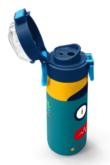 Coral High Kids Lacivert Çivit Robot Desenli Pipetli ve Direkt İçim Çelik Termos 500 ml 31918 - 6