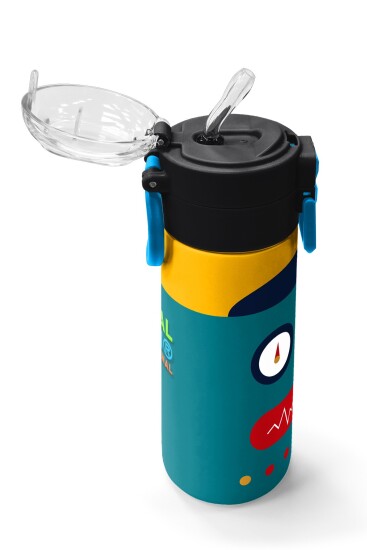 Coral High Kids Lacivert Çivit Robot Desenli Pipetli ve Direkt İçim Çelik Termos 500 ml 31918 - 5