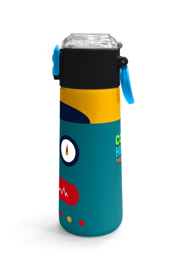 Coral High Kids Lacivert Çivit Robot Desenli Pipetli ve Direkt İçim Çelik Termos 500 ml 31918 - 3