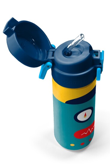 Coral High Kids Lacivert Çivit Robot Desenli Pipetli ve Direkt İçim Çelik Termos 500 ml 31918 - 2