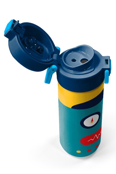 Coral High Kids Lacivert Çivit Robot Desenli Pipetli ve Direkt İçim Çelik Termos 500 ml 31918 - 3