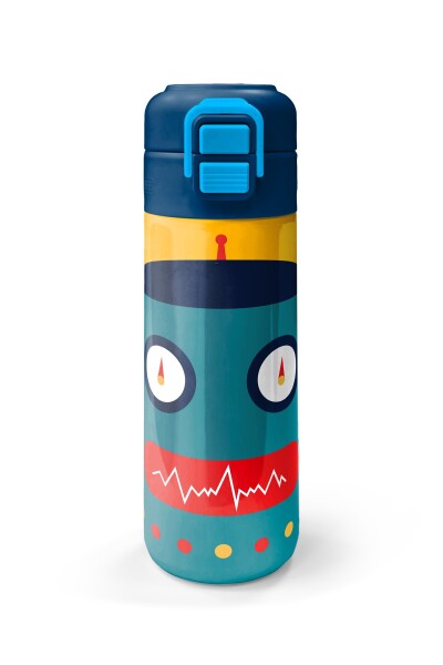 Coral High Kids Lacivert Çivit Robot Desenli Pipetli ve Direkt İçim Çelik Termos 500 ml 31918 - 4