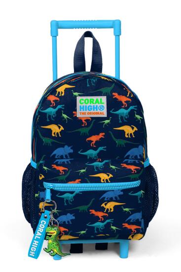 Minik Yuva Çekçekli Sırt Çantası Lacivert Mavi Dinozor Desenli İki Bölmeli 24014 - 3