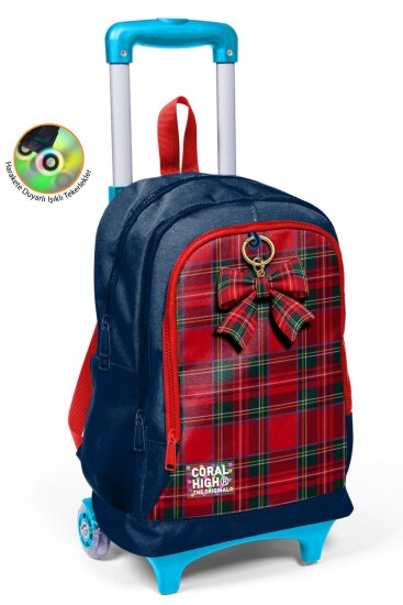 Coral High Kids Lacivert Ekose Fiyonk Desenli Çekçekli 3'lü Çanta Seti SET0134007 - 2