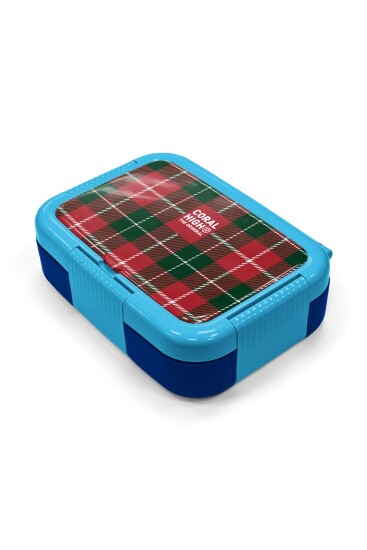 Coral High Kids Lacivert Ekose Fiyonk Desenli Paslanmaz Çelik Beslenme Kabı 39107 - 2