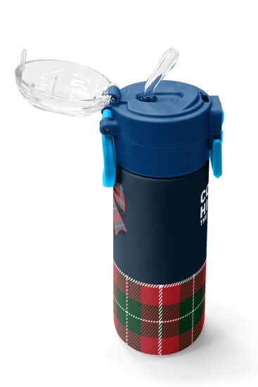 Coral High Kids Lacivert Ekose Fiyonk Desenli Pipetli ve Direkt İçim Çelik Termos 500 ml 38107 - 5