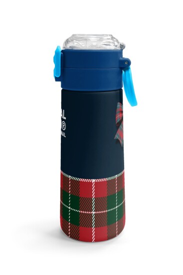 Coral High Kids Lacivert Ekose Fiyonk Desenli Pipetli ve Direkt İçim Çelik Termos 500 ml 38107 - 3