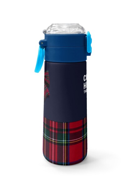 Coral High Kids Lacivert Ekose Fiyonk Desenli Pipetli ve Direkt İçim Çelik Termos 500 ml 38107 - 2