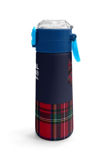 Coral High Kids Lacivert Ekose Fiyonk Desenli Pipetli ve Direkt İçim Çelik Termos 500 ml 38107 - 3