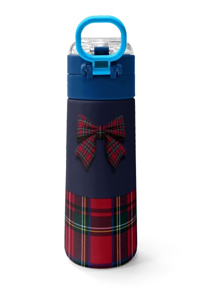 Coral High Kids Lacivert Ekose Fiyonk Desenli Pipetli ve Direkt İçim Çelik Termos 500 ml 38107 - 4