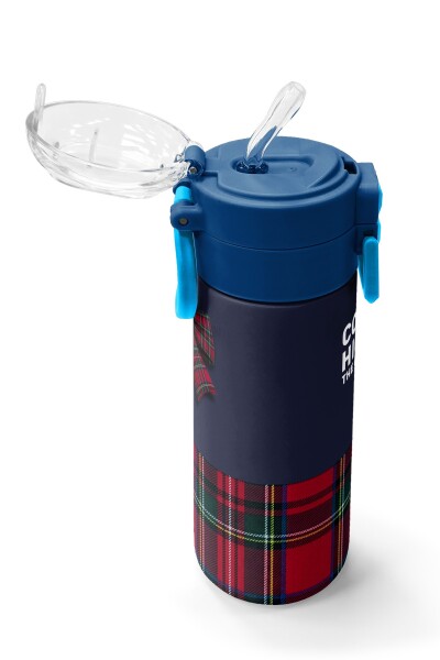 Coral High Kids Lacivert Ekose Fiyonk Desenli Pipetli ve Direkt İçim Çelik Termos 500 ml 38107 - 5
