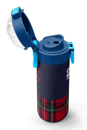 Coral High Kids Lacivert Ekose Fiyonk Desenli Pipetli ve Direkt İçim Çelik Termos 500 ml 38107 - 6