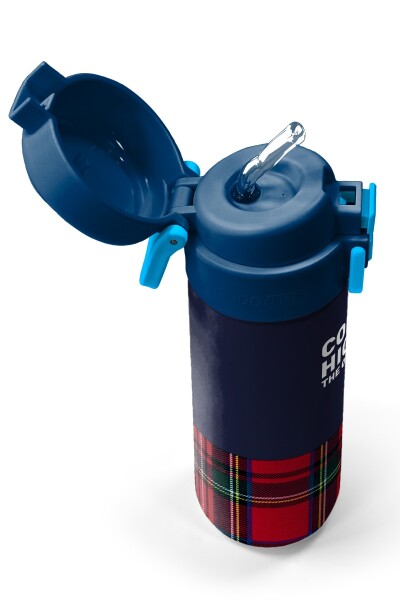 Coral High Kids Lacivert Ekose Fiyonk Desenli Pipetli ve Direkt İçim Çelik Termos 500 ml 38107 - 2