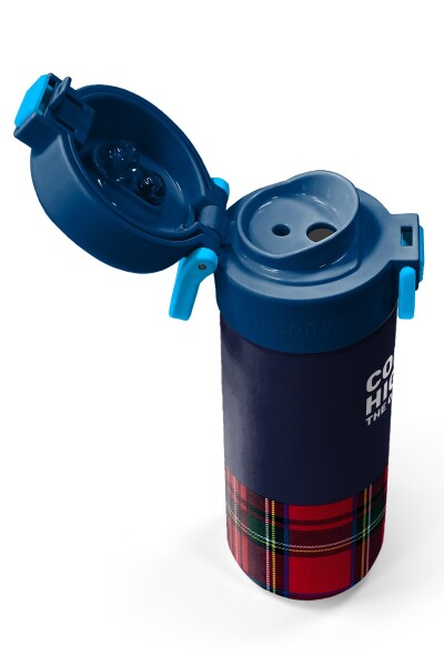 Coral High Kids Lacivert Ekose Fiyonk Desenli Pipetli ve Direkt İçim Çelik Termos 500 ml 38107 - 3