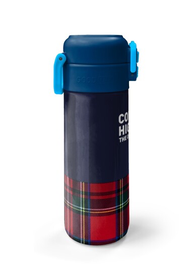 Coral High Kids Lacivert Ekose Fiyonk Desenli Pipetli ve Direkt İçim Çelik Termos 500 ml 38107 - 5