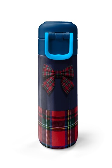 Coral High Kids Lacivert Ekose Fiyonk Desenli Pipetli ve Direkt İçim Çelik Termos 500 ml 38107 - 7