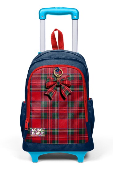 Coral High Kids Lacivert Ekose Fiyonk Desenli Üç Bölmeli Çekçekli Okul Sırt Çantası 34007 - 8
