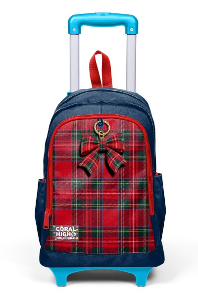 Coral High Kids Lacivert Ekose Fiyonk Desenli Üç Bölmeli Çekçekli Okul Sırt Çantası 34007 - 8