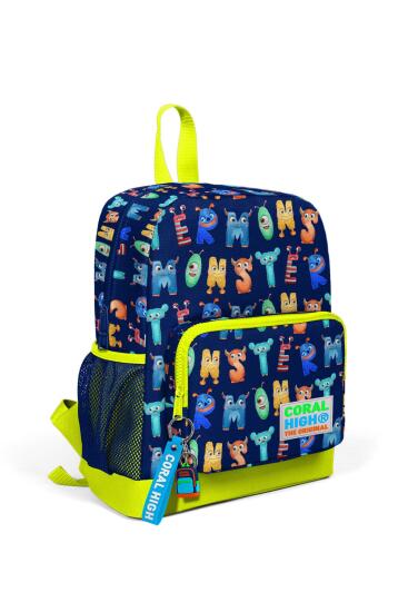 Coral High Kids Lacivert Neon Sarı Monster Desenli İki Bölmeli Okul Sırt Çantası 23626 
