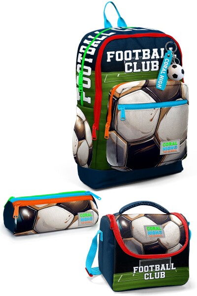 Coral High Kids Lacivert Futbol Desenli 3’lü Okul Çanta Seti SET0123779 - 1