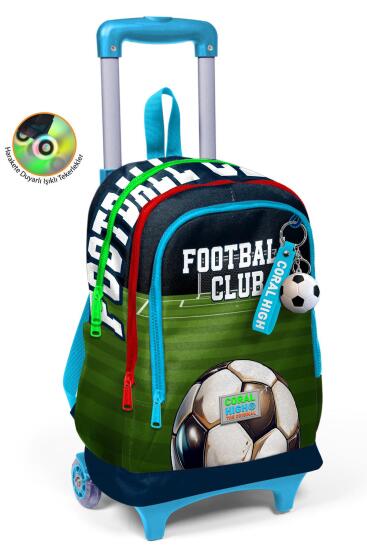 Coral High Kids Lacivert Futbol Desenli Üç Bölmeli Çekçekli Okul Sırt Çantası 23979 - Coral High KIDS