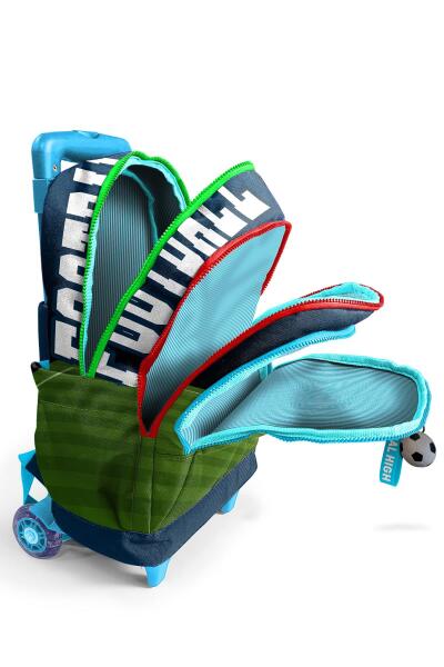 Coral High Kids Lacivert Futbol Desenli Üç Bölmeli Çekçekli Okul Sırt Çantası 23979 - 3