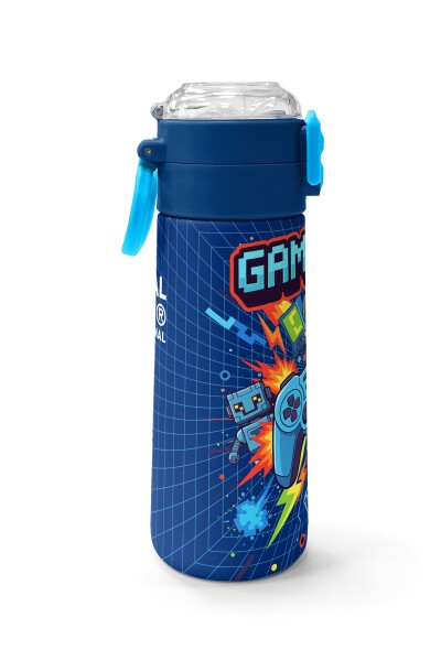 Coral High Kids Lacivert Game Desenli Pipetli ve Direkt İçim Çelik Termos 500 ml 31833 - 2