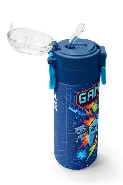 Coral High Kids Lacivert Game Desenli Pipetli ve Direkt İçim Çelik Termos 500 ml 31833 - 5