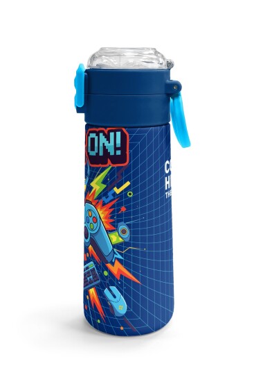 Coral High Kids Lacivert Game Desenli Pipetli ve Direkt İçim Çelik Termos 500 ml 31833 - 3