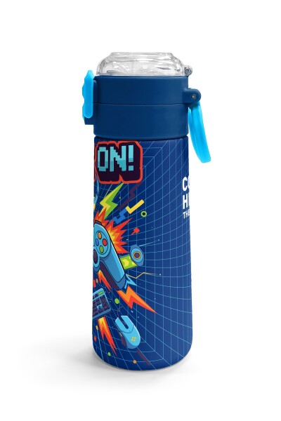 Coral High Kids Lacivert Game Desenli Pipetli ve Direkt İçim Çelik Termos 500 ml 31833 - 3