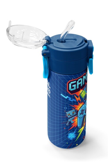 Coral High Kids Lacivert Game Desenli Pipetli ve Direkt İçim Çelik Termos 500 ml 31833 - 5