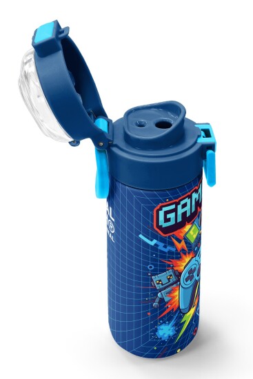 Coral High Kids Lacivert Game Desenli Pipetli ve Direkt İçim Çelik Termos 500 ml 31833 - 6