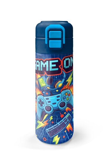 Coral High Kids Lacivert Game Desenli Pipetli ve Direkt İçim Çelik Termos 500 ml 31833 - 4