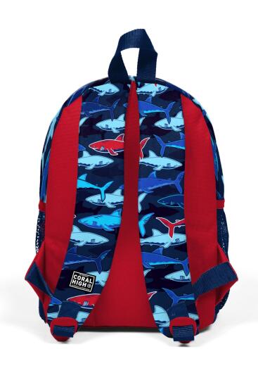 Minik Yuva Sırt Çantası Lacivert Kırmızı Köpek Balığı Desenli İki Bölmeli 23518 - 4