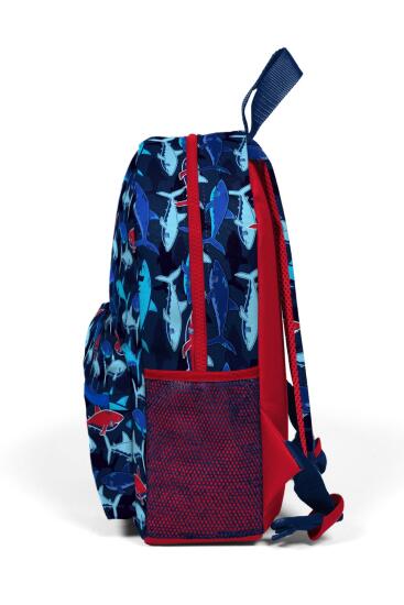 Minik Yuva Sırt Çantası Lacivert Kırmızı Köpek Balığı Desenli İki Bölmeli 23518 - 6