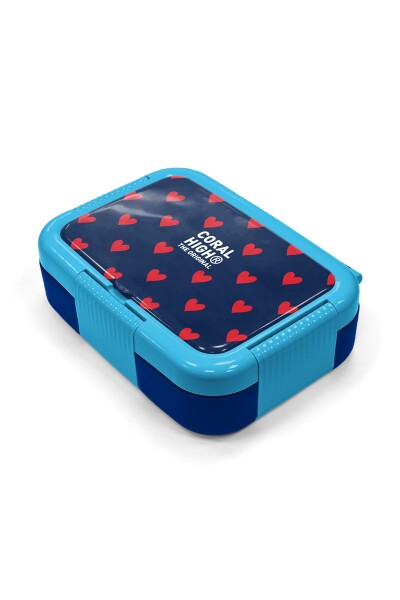 Coral High Kids Lacivert Kırmızı Kalp Desenli Paslanmaz Çelik Beslenme Kabı 39129 - 2