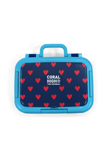 Coral High Kids Lacivert Kırmızı Kalp Desenli Paslanmaz Çelik Beslenme Kabı 39129 - 5