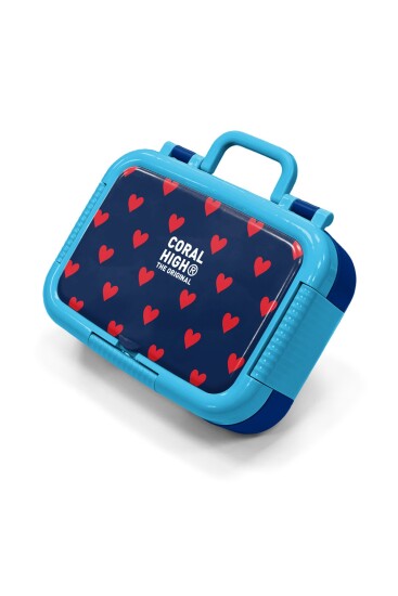 Coral High Kids Lacivert Kırmızı Kalp Desenli Paslanmaz Çelik Beslenme Kabı 39129 