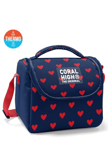 Coral High Kids Lacivert Kırmızı Kalp Desenli Thermo Beslenme Çantası 37129 