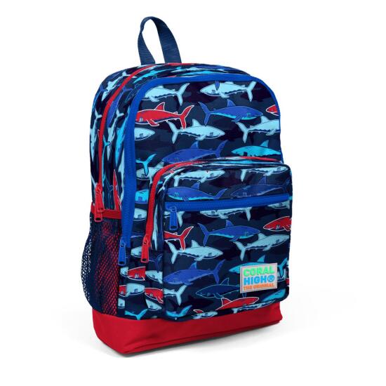 Coral High Kids Lacivert Kırmızı Köpek Balığı Desenli 3’lü Okul Çanta Seti SET0123718 - 2