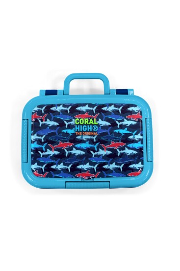 Coral High Kids Lacivert Kırmızı Köpek Balığı Desenli Paslanmaz Çelik Beslenme Kabı 39236 - 5