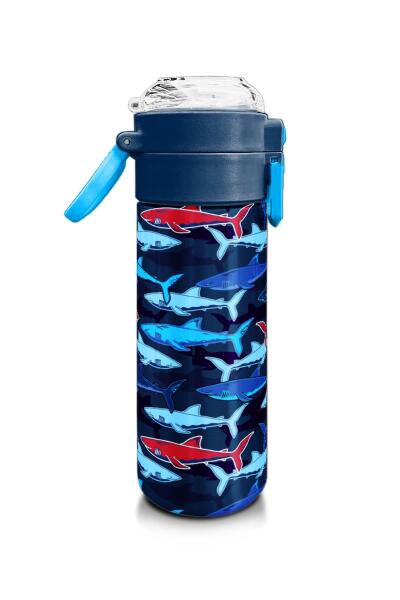 Coral High Kids Lacivert Kırmızı Köpek Balığı Desenli Pipetli ve Direkt İçim Çelik Termos 500 ml 31930 - 2