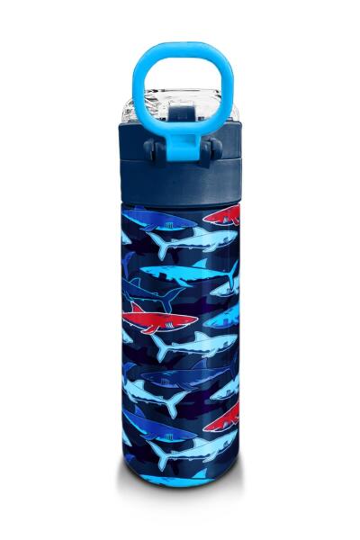 Coral High Kids Lacivert Kırmızı Köpek Balığı Desenli Pipetli ve Direkt İçim Çelik Termos 500 ml 31930 - 3