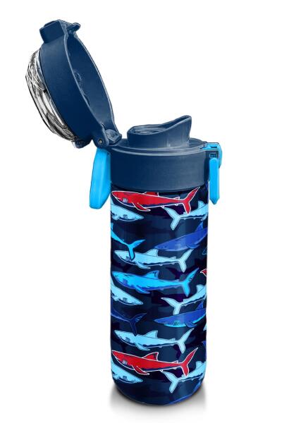 Coral High Kids Lacivert Kırmızı Köpek Balığı Desenli Pipetli ve Direkt İçim Çelik Termos 500 ml 31930 - 6