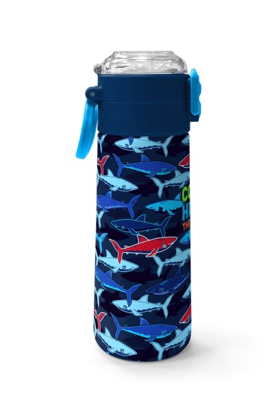 Coral High Kids Lacivert Kırmızı Köpek Balığı Desenli Pipetli ve Direkt İçim Çelik Termos 500 ml 31930 - 2