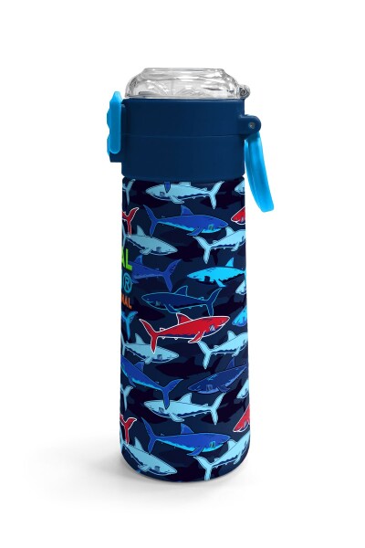 Coral High Kids Lacivert Kırmızı Köpek Balığı Desenli Pipetli ve Direkt İçim Çelik Termos 500 ml 31930 - 3