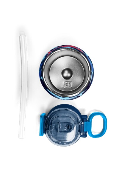 Coral High Kids Lacivert Kırmızı Köpek Balığı Desenli Pipetli ve Direkt İçim Çelik Termos 500 ml 31930 - 7