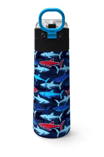 Coral High Kids Lacivert Kırmızı Köpek Balığı Desenli Pipetli ve Direkt İçim Çelik Termos 500 ml 31930 - 4