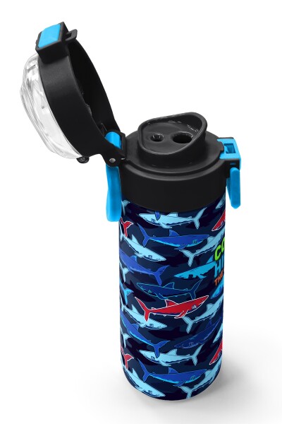 Coral High Kids Lacivert Kırmızı Köpek Balığı Desenli Pipetli ve Direkt İçim Çelik Termos 500 ml 31930 - 6