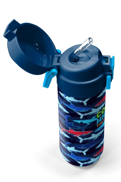 Coral High Kids Lacivert Kırmızı Köpek Balığı Desenli Pipetli ve Direkt İçim Çelik Termos 500 ml 31930 - 2